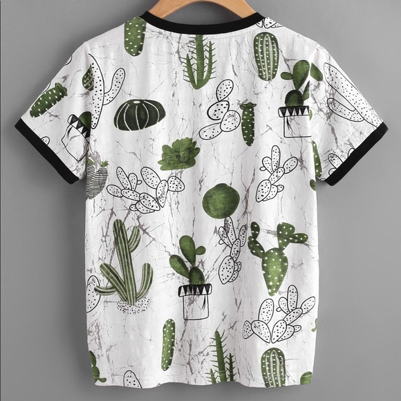 Cactus & Marble Print Ringer Tee Shirt - Picture 2 of 5